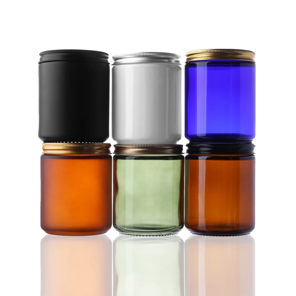 Glass Bottle Custom Color 8oz 250ml Straight Sided Luxury Empty Glass Candle Jar With Lids For Glass Candle Packaging
