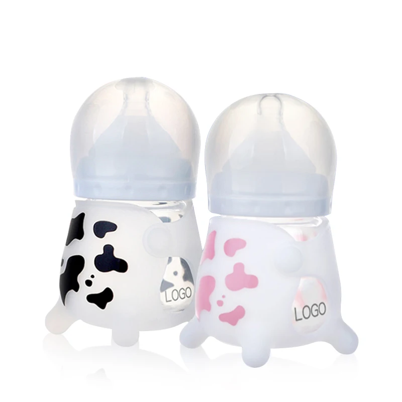 BPA Free Newborn gift Cute Baby Feeding Girl Glass dairy cattle Bottle For Babies