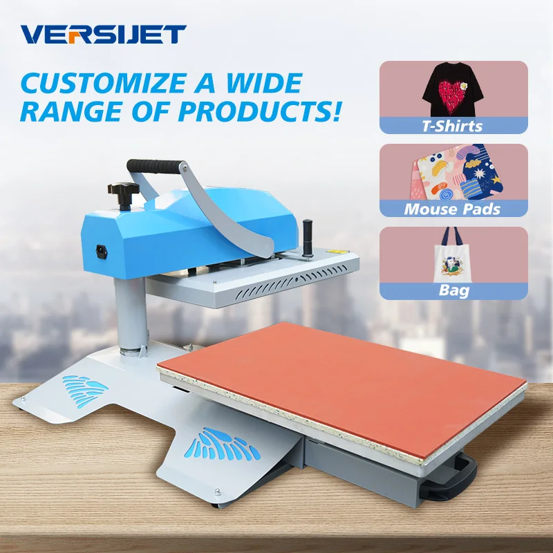 Versijet Flatbed Screen Printer New Style Single Station Manual Inkjet Large Format T Shirt Sublimation Heat Press Machine