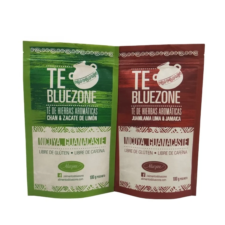 custom design printed mylar recycled plastic pouch plastic ctidiet strip  stand up tea packaging bags with zipper