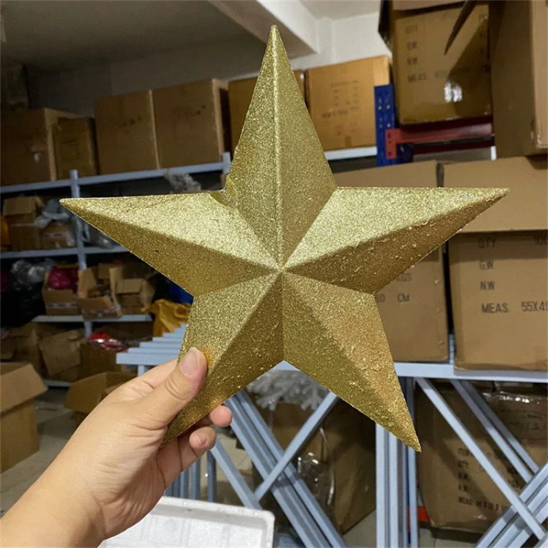 Christmas Star Christmas tree decorations 23cm golden Christmas tree pendant five pointed star with gold powder