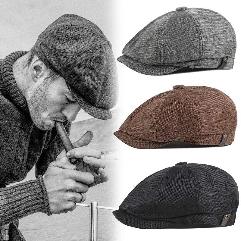 Spring Autumn Men Newsboy Hat Retro Beret Hats Wild Octagonal Hat Casual Striped Beret