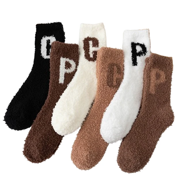 Custom sleeping winter socks woman slipper fluffy thick thermal cozy soft fuzzy socks