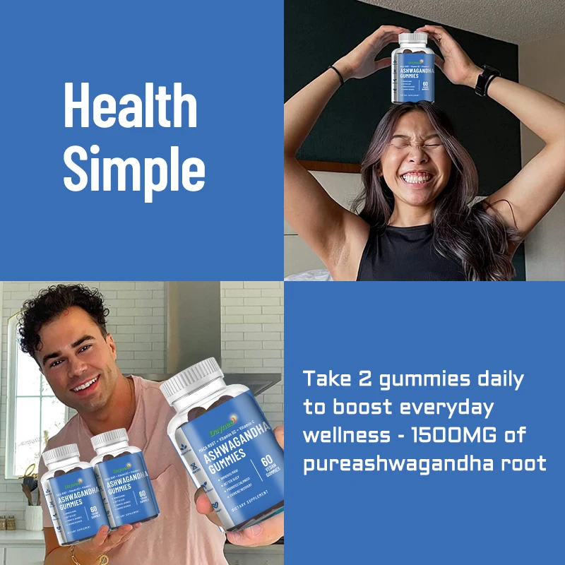 Ashwagandha Root Extract Gummies Antioxidant Vitamins Anxiety Relief Maca Root Vitamin D2 Vitamin C Dietary Supplement