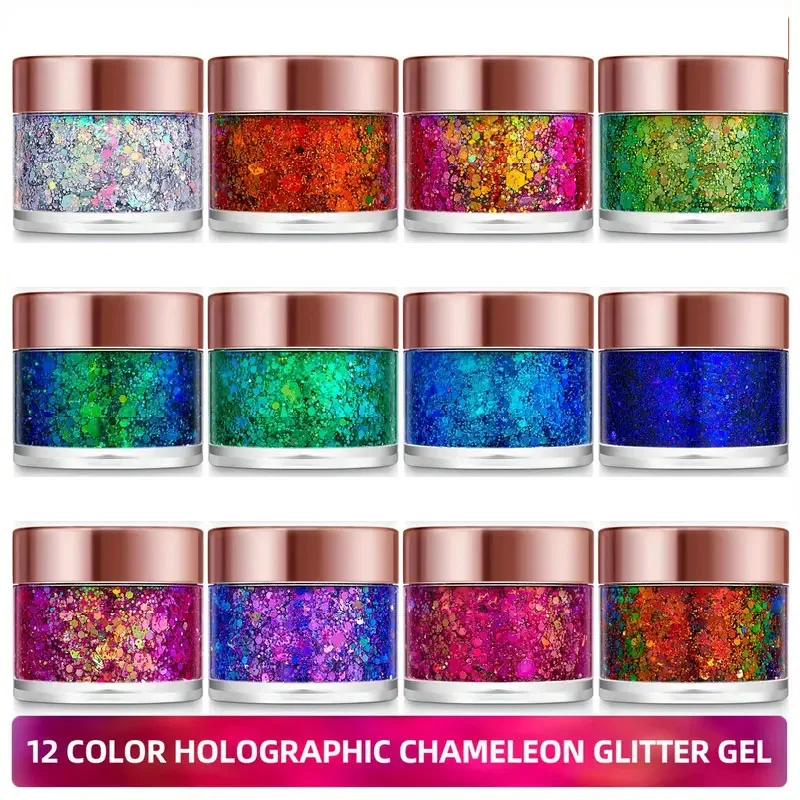 15ml Rose Gold Cap Your Logo Multi Color Factory Hot Sale Glitter Eyeshadow Palette Easy Clean By Water Chameleon Glitter Gel