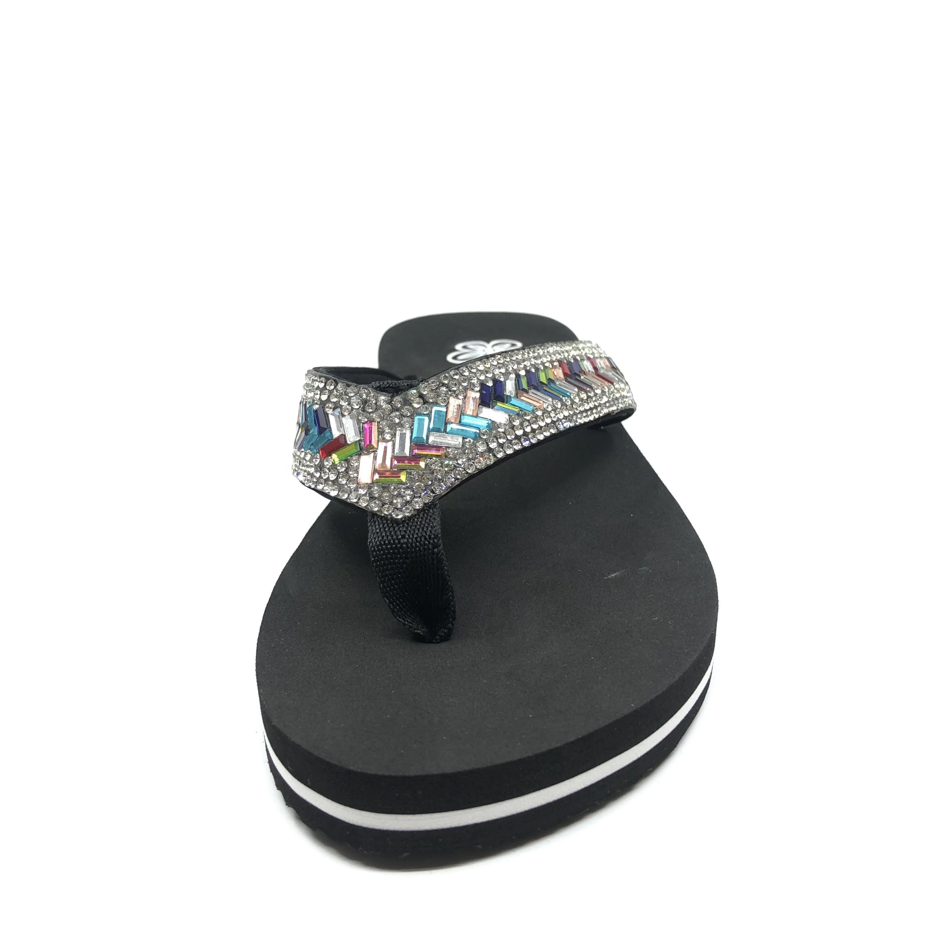 Fashion cheap wholesale ladies diamond slipper low-heeled rubber EVA sandals flip flops women