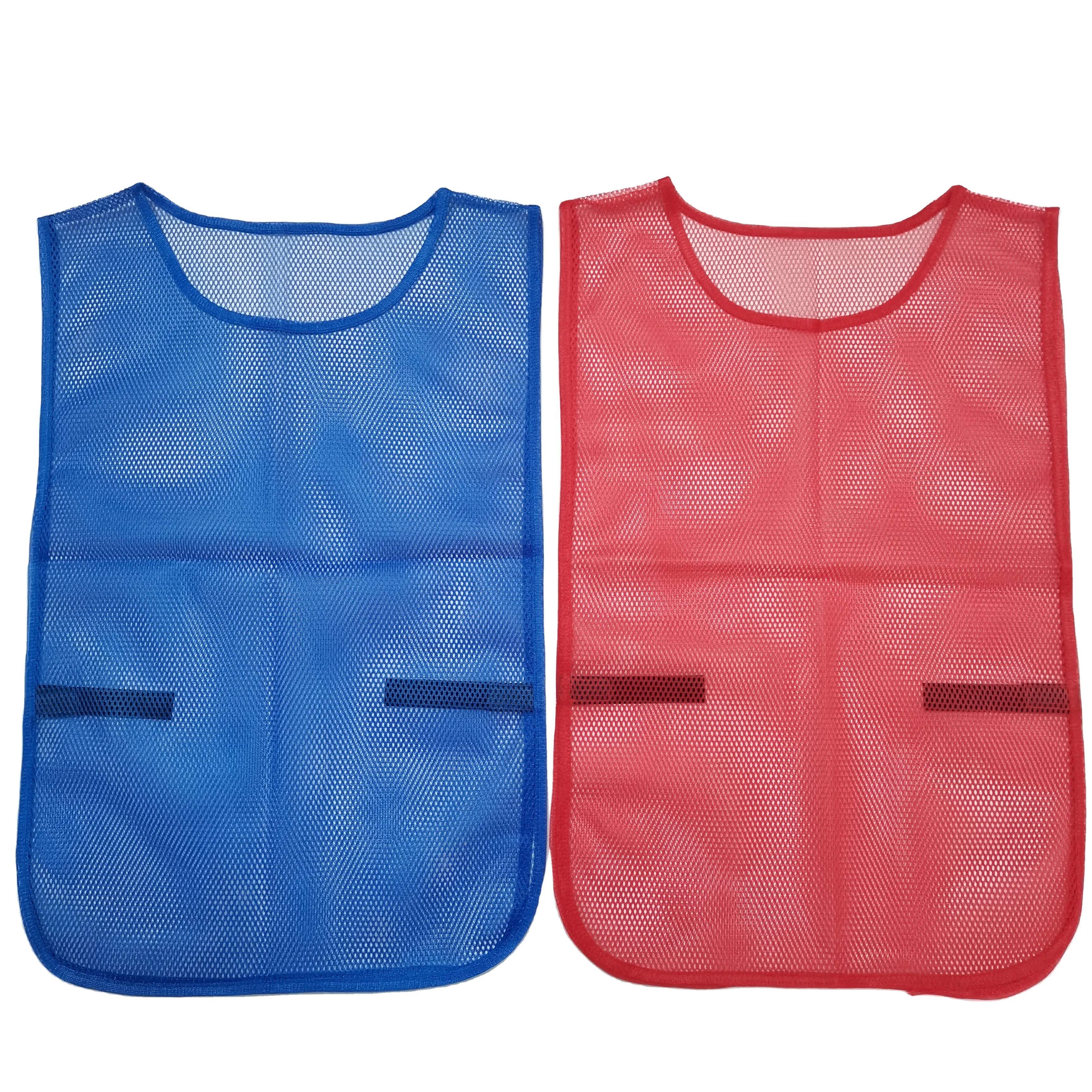 Детская одежда для тренировок на открытом воздухе, костюм для бега и спорта, сине-красный сетчатый защитный жилет