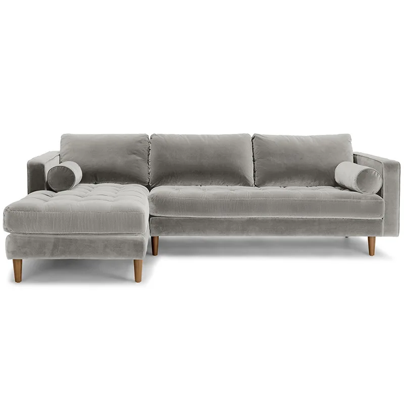 Fabric Corner Sofa with Chaise Button Tufted Upholstered Sofa Set Living Room Sofas