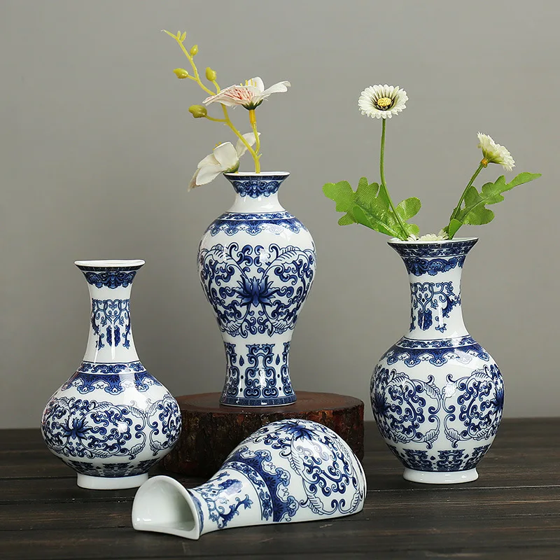 Popular Design Flower Big Blue And White Porcelain Home Decor Abstract Small Ceramic Vase