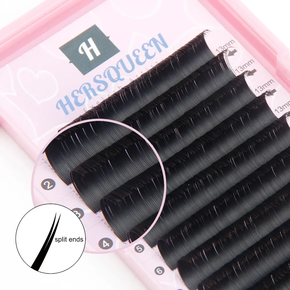 Ellipse Flat Eyelash Extensions Faux Mink Silk Soft Semi Permanet Split Tips Flat Eyelashes Premium Natural Fluffy Flat Eyelash