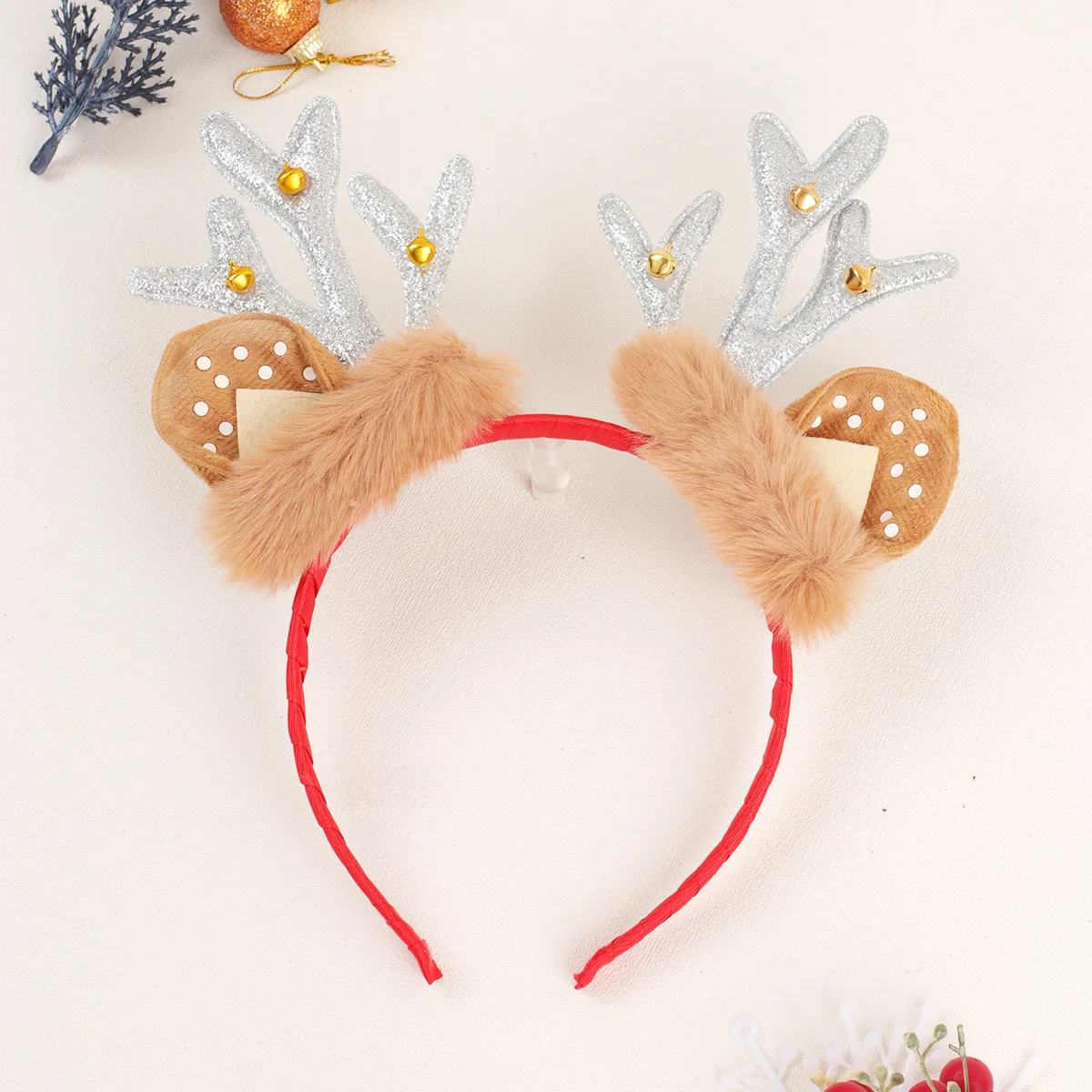 Glitter Elk Horn Hairband with Small Bell for Women Girls Hair Decoration Christmas Antlers Headband