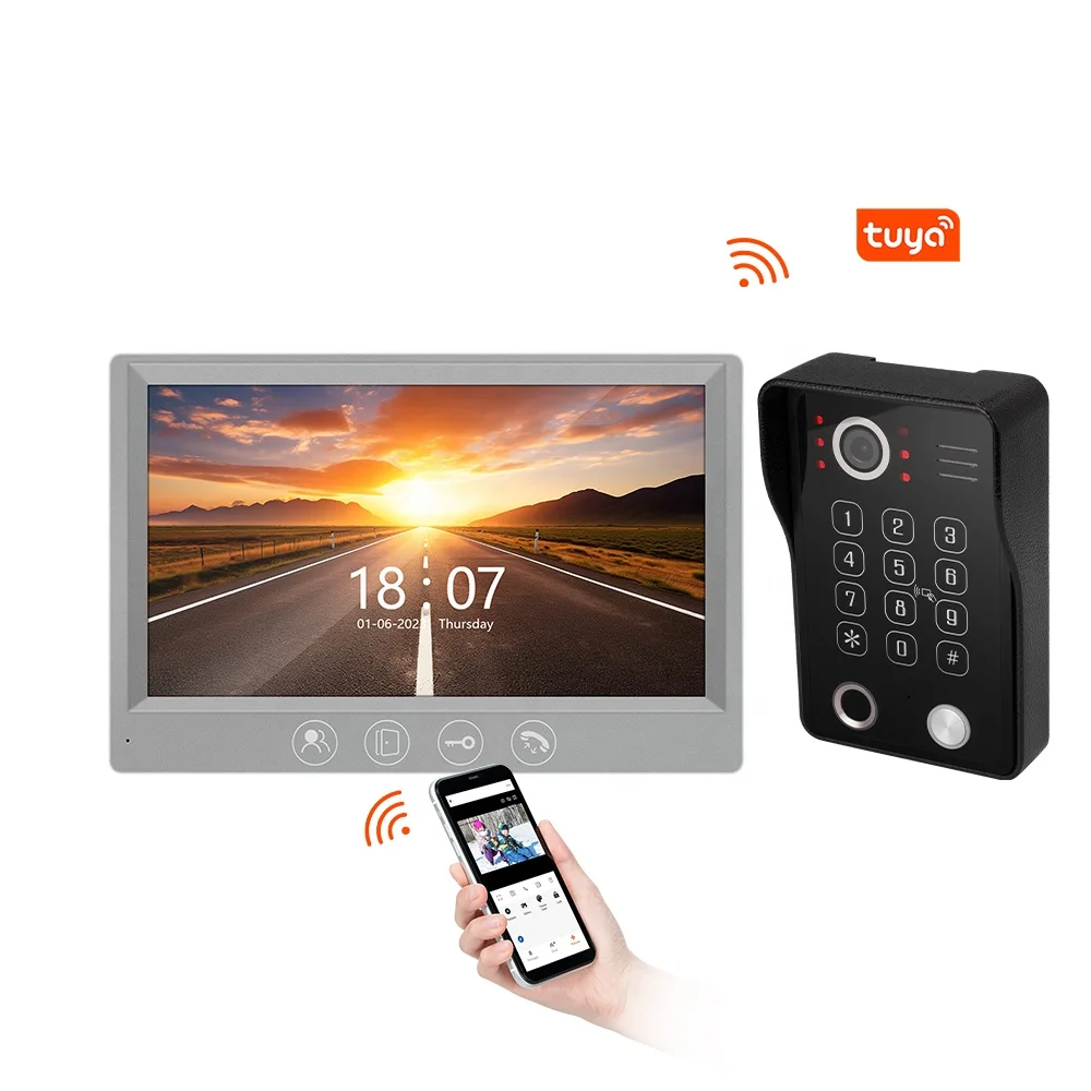 Video Door Phone System 7 Inch Clear LCD Monitor Wired Video Intercom Video Doorbell for Apartment and Villa Support Monitoring