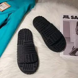 2022 women home slippers one-word thick-soled warm furry shoes embossed cotton drag outdoor all-match casual Towel slippers