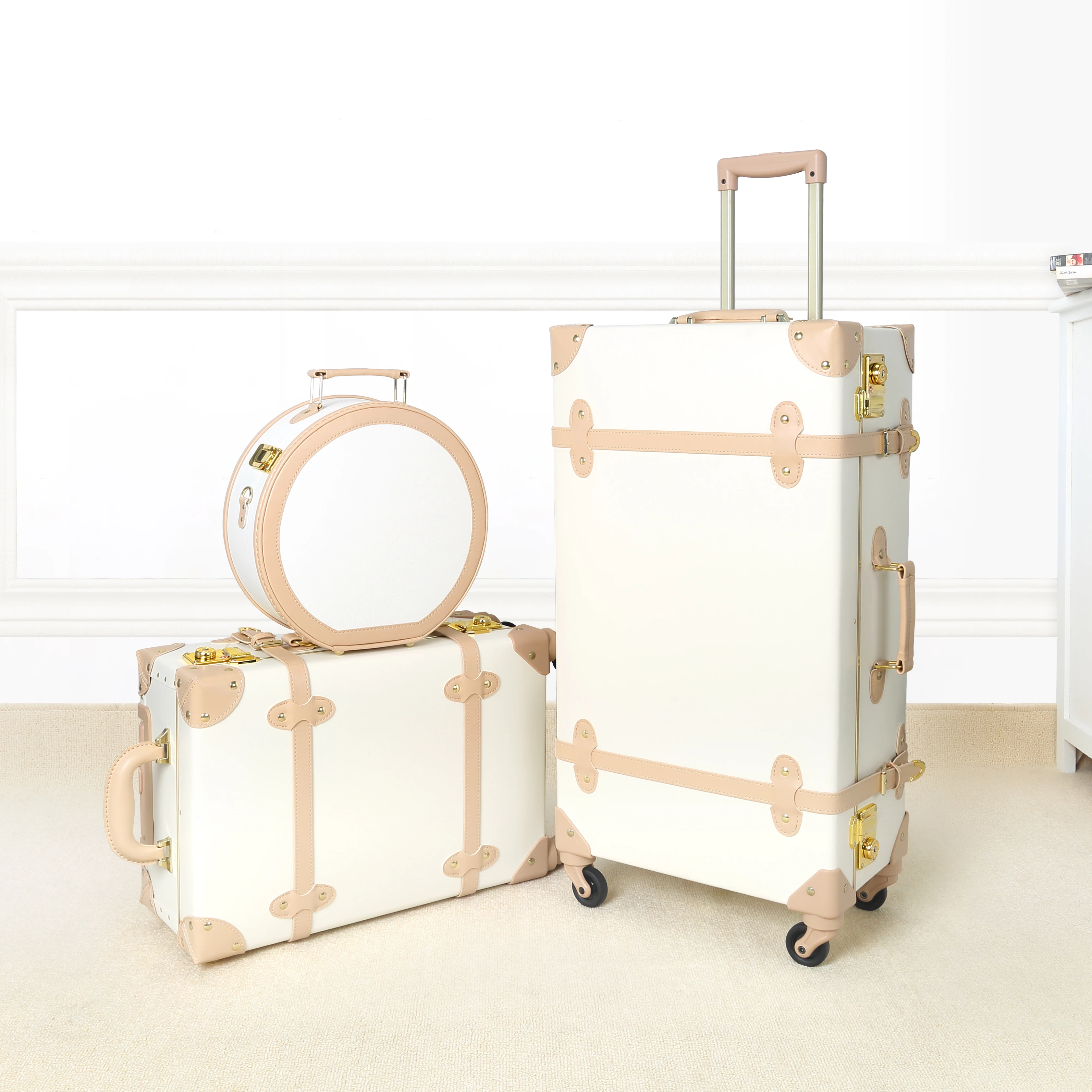 2022 Newest High Quality PU Leather Aluminum Frame Open Trolley Luggage Suitcase Handmade Fashion Retro Luggage