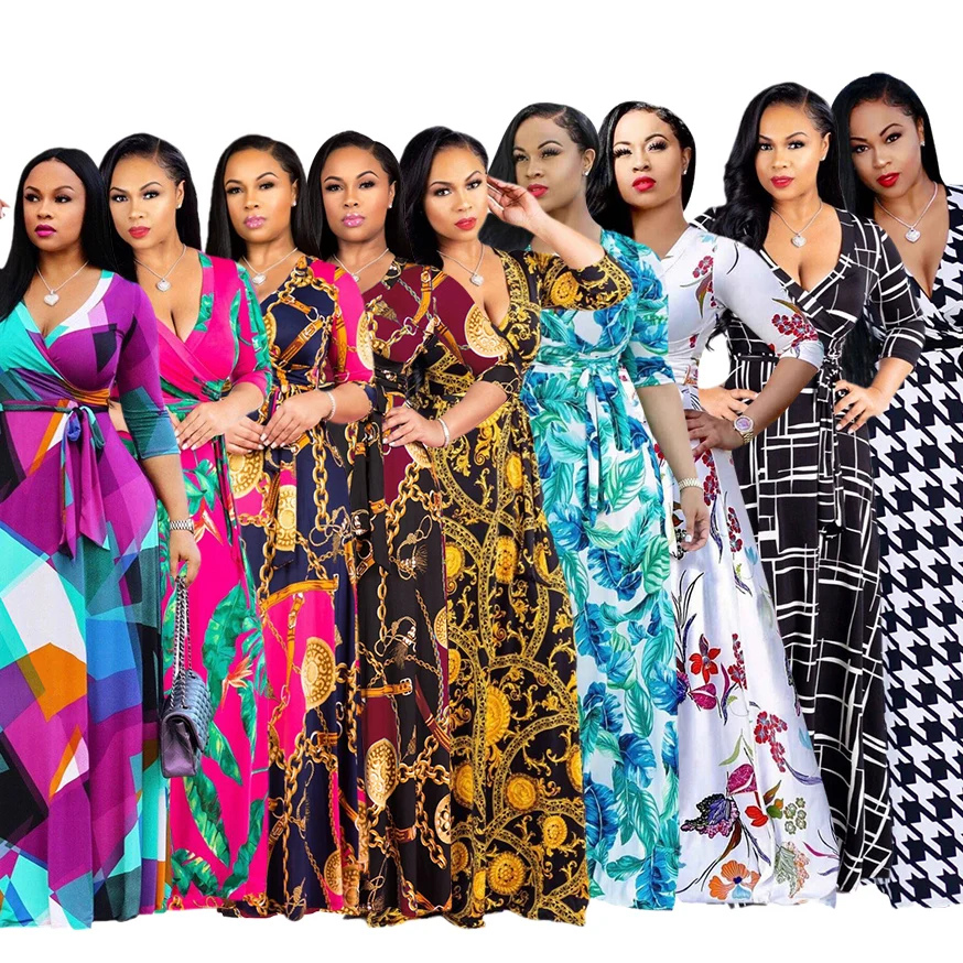 2021 Autumn Elegant Fashion Woman Apparel Ladies Long Maxi Dresses Womens Clothing Plus Size Floral Tie dye Casual Dresses