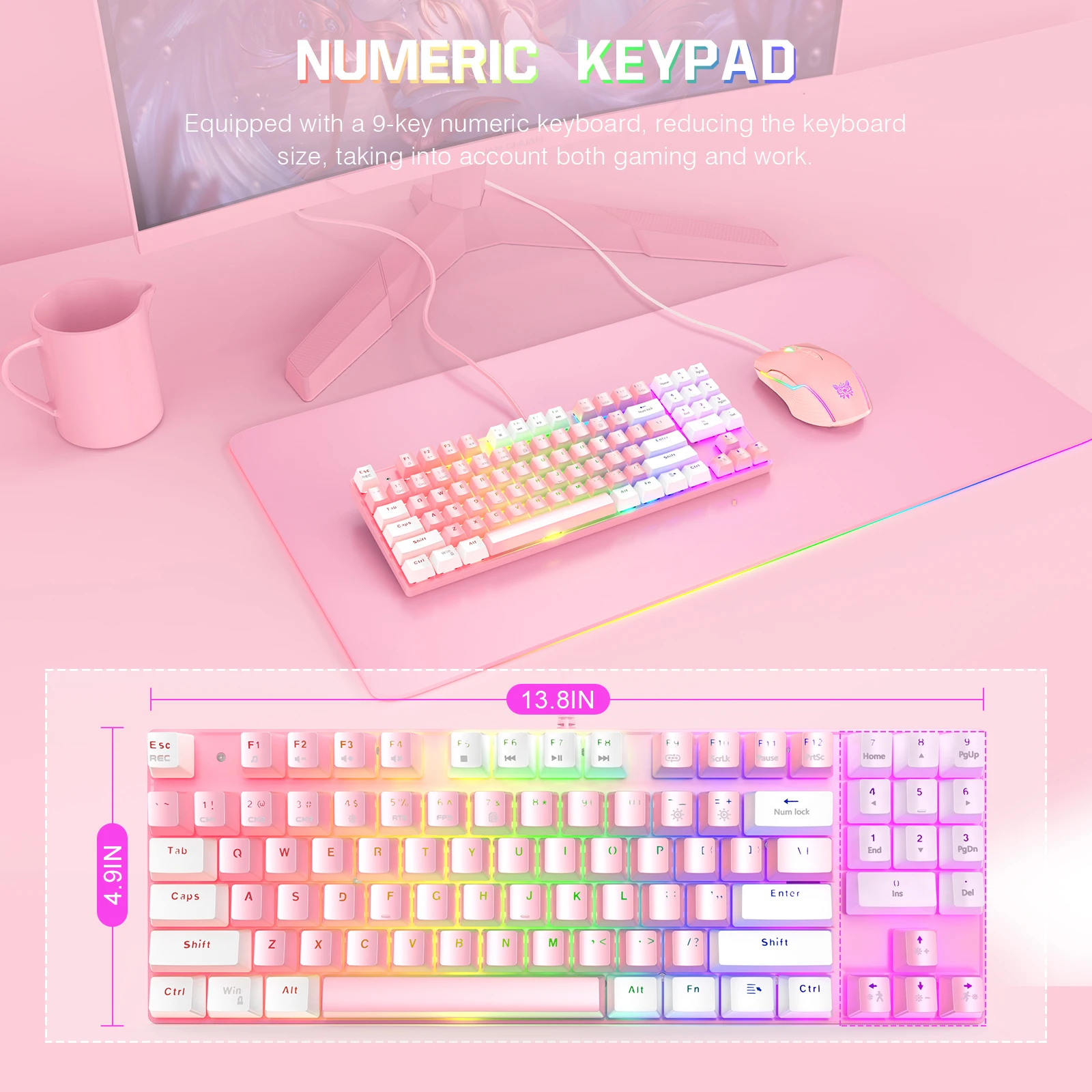 Onikuma CW905 и G26 розового белого цвета Набор клавиатуры мыши проводной USB клавиатура мышь
