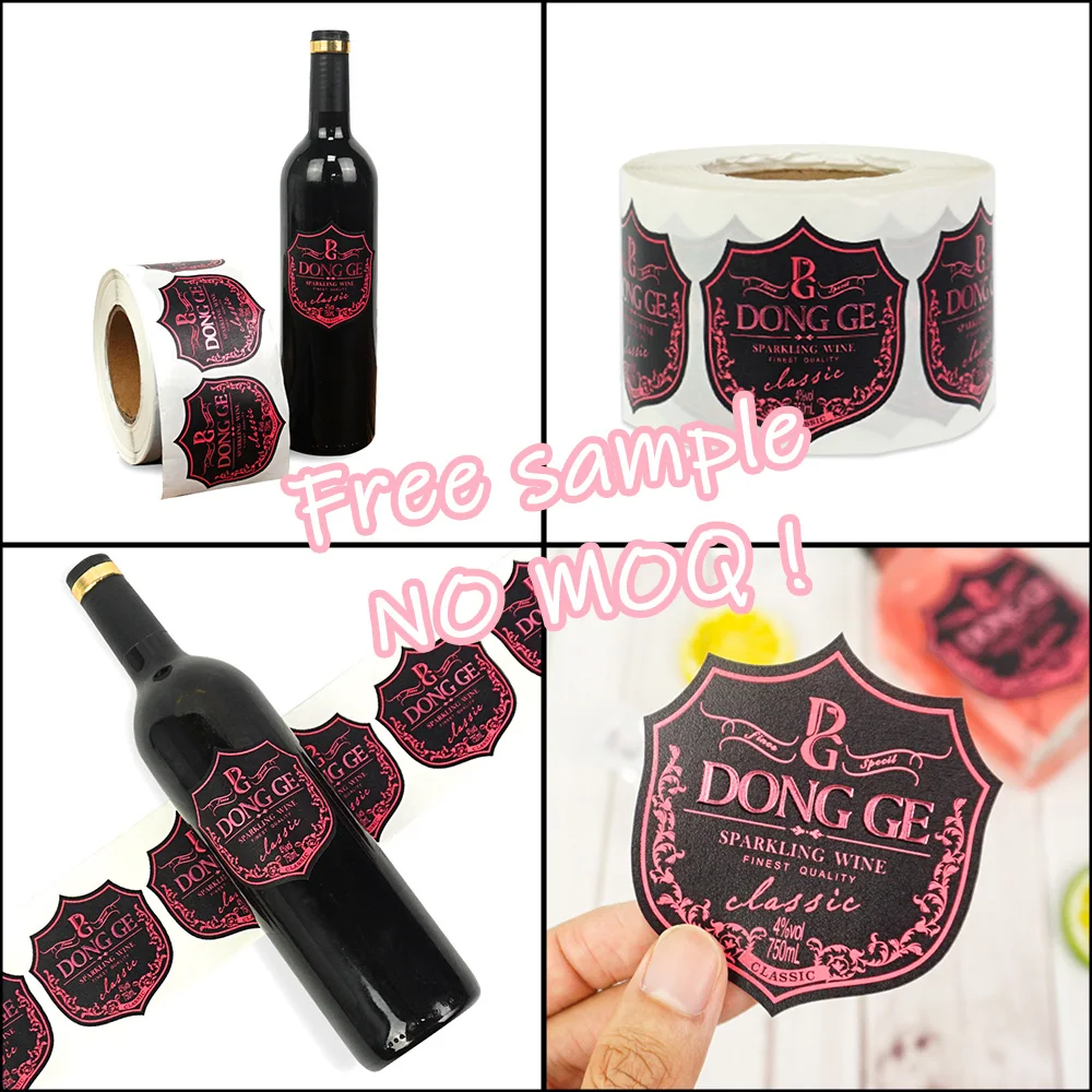 Water-proof Sticker Embossed Labels For Red Wine Glass Bottle Custom Printing Classic Textured Paper Whisky Wine Sticker