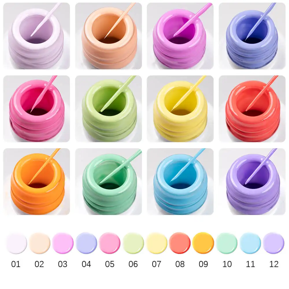 BOZLIN 12 Candy Color 8ml Ultra Fine Brush Pull Line Graffiti Nail Gel Polish Painting Stripe Design Nail Art Liner Gel Polish