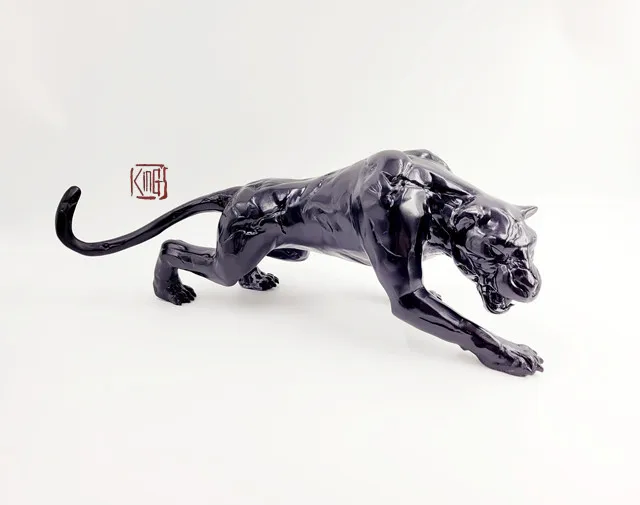 Copper black panther sculpture realistic style home decoration business gifts brass craft