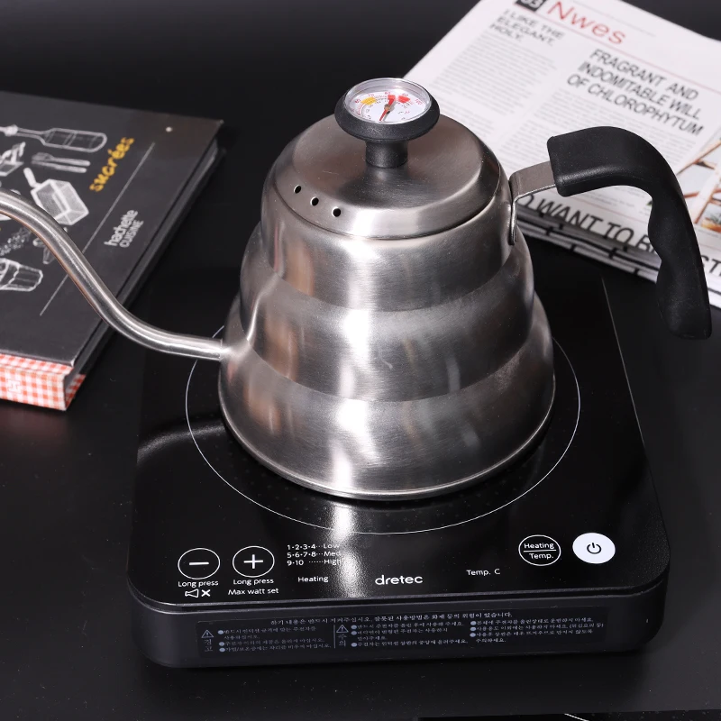 2024 New Designer SUS 201 Family Big Capacity Party 1200ml Temperature test Thermometer Flask Coffee Kettle Pot Stainless Steel
