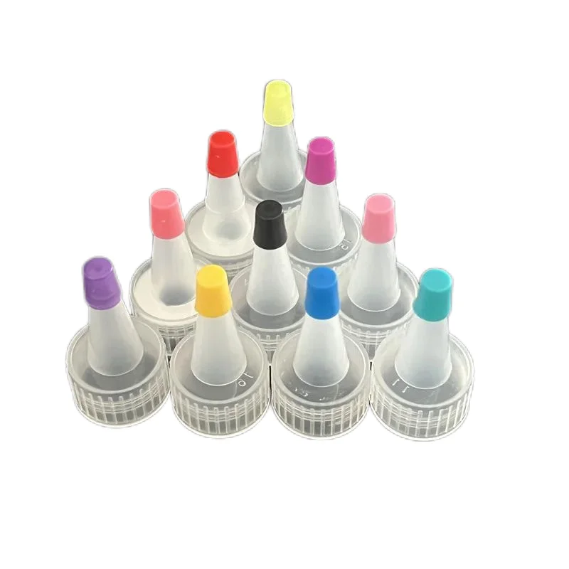 Customized colors 18 20 24 28 38mm lub oil spout cap glue chemical ink packaging dropper bottle point nozzle yorker cap