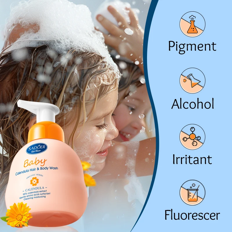 OEM SADOER Wholesale Natural Calendula Amino Acid 2 In 1 Kid Shampoo And Shower Gel Children Care Cleansing Nourishing Body Wash
