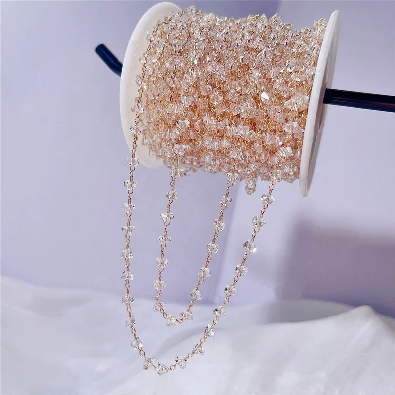 4/6mm Triangular crystal Beads Roll Chains Bracelet Metal Copper Link Necklace Crystal Chains for Diy Jewelry Making Accessories