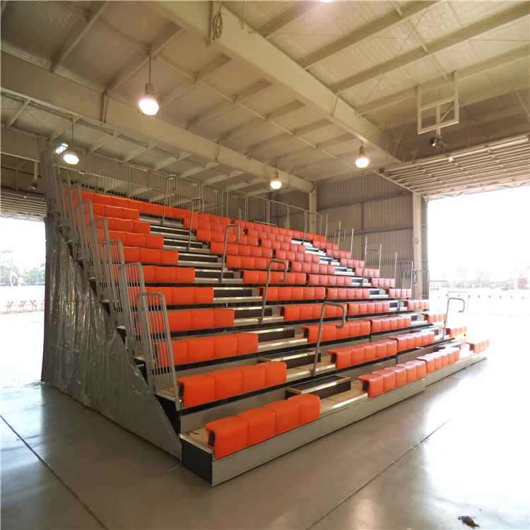 3-5 Rows Used Indoor Stadium Retractable Bleachers Seats Telescopic Seating System with Backrest