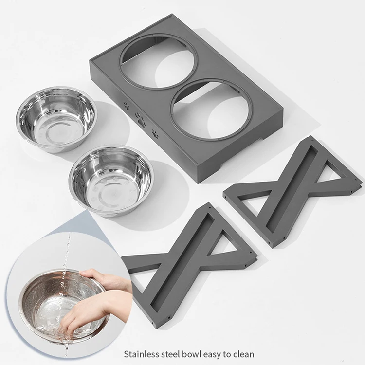 Поднятая миска для собак регулируемая высота поднятая Нескользящая двойная миска для собак из нержавеющей стали с подставкой