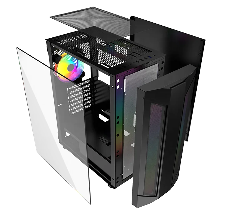 Hot Sale Tempered glass with RGB fan PC Case Mid Tower Gaming Case with LED strip