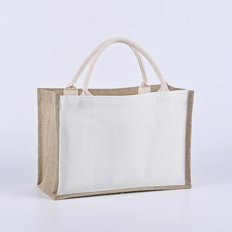 Eco Laminated Canvas Jute Bag Reusable Linen Beach Burlap Tote Bags Hessian Shopping Tote Bags with Custom Logo for Advertising