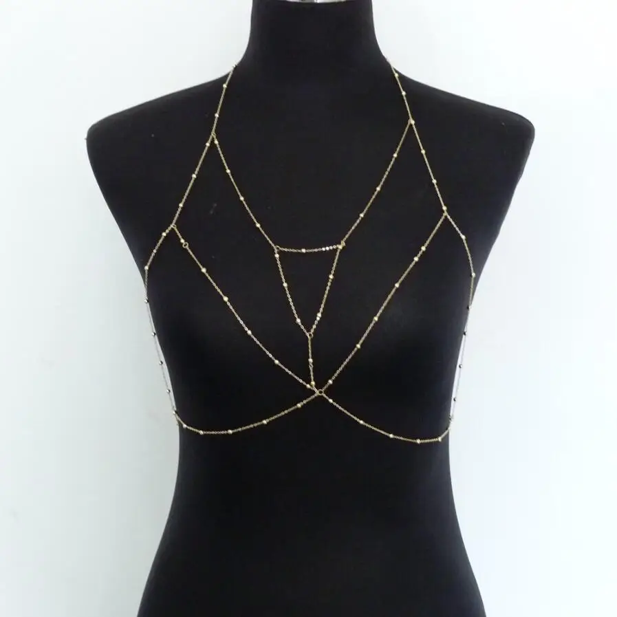 Liberty Gifts personality bohemian simple copper bead sexy body chain girls bikini accessories chest bra jewelry beach fashion