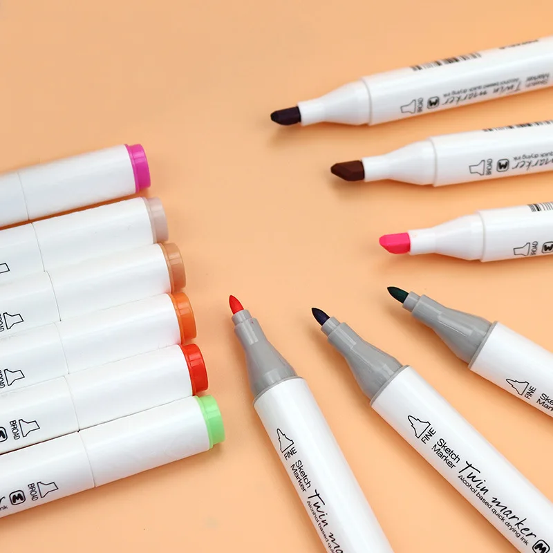 Hot Sale High Quality Double-side Washable 12/24/36/48/60 Smooth Colors Water Based Art Marker Set with Portable Barrel