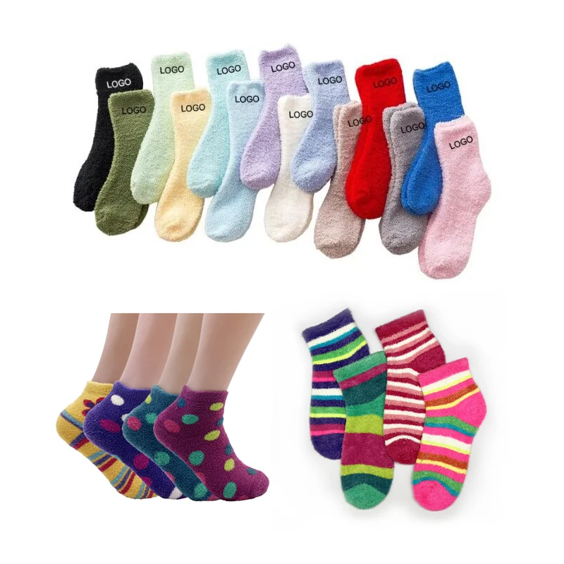 Colorful sleeping winter socks woman fluffy thick purple pink girls thermal cozy soft flecce fuzzy socks