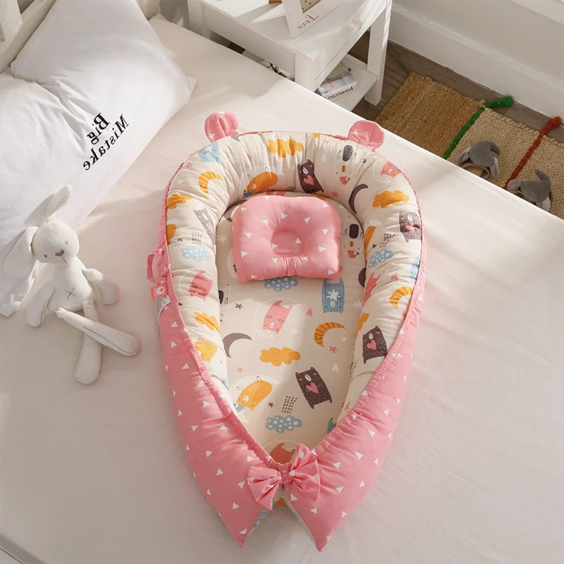 Детское гнездо для новорожденных с ручкой Съемный и моющийся шезлонг для новорожденных люлька с принтом детский шезлонг и гнездо детская кровать гнездо