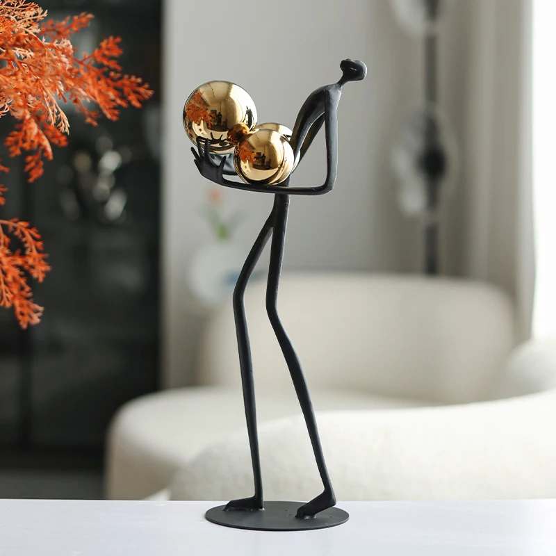 Modern Abstract Figure Metal Sculpture Ornament for Home Decor Black and Gold Living Room Study Decorations