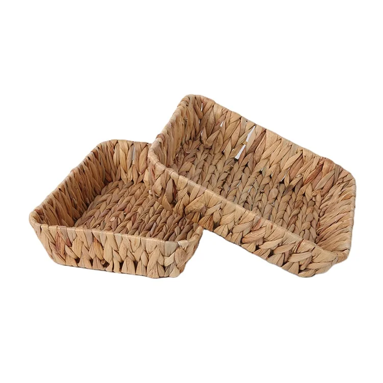 New style Handwoven Rectangular Rattan Food Storage Tray with The iron hand