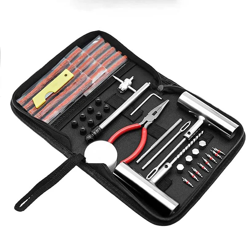 46Pcs Car Tire Repair Tools Tubeless Auto Truck Motorcycle Flat and Emergency Kit Repair Tyre Tire Puncture Repair Kit