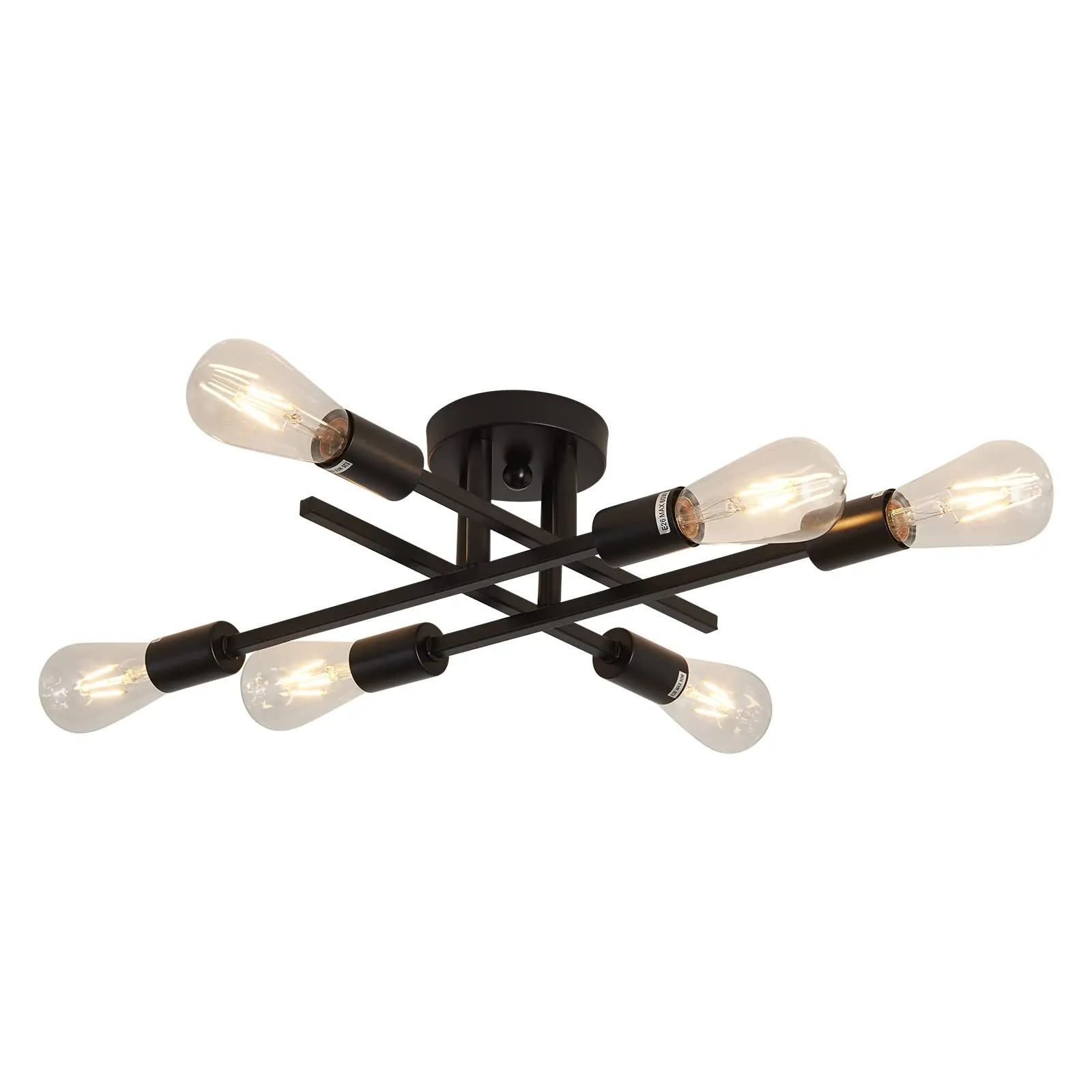 Semi Flush Mount 4 Light Ceiling Matte Black with E26 Base Modern Chandelier for Farmhouse Kitchen Dining Room Bedroom