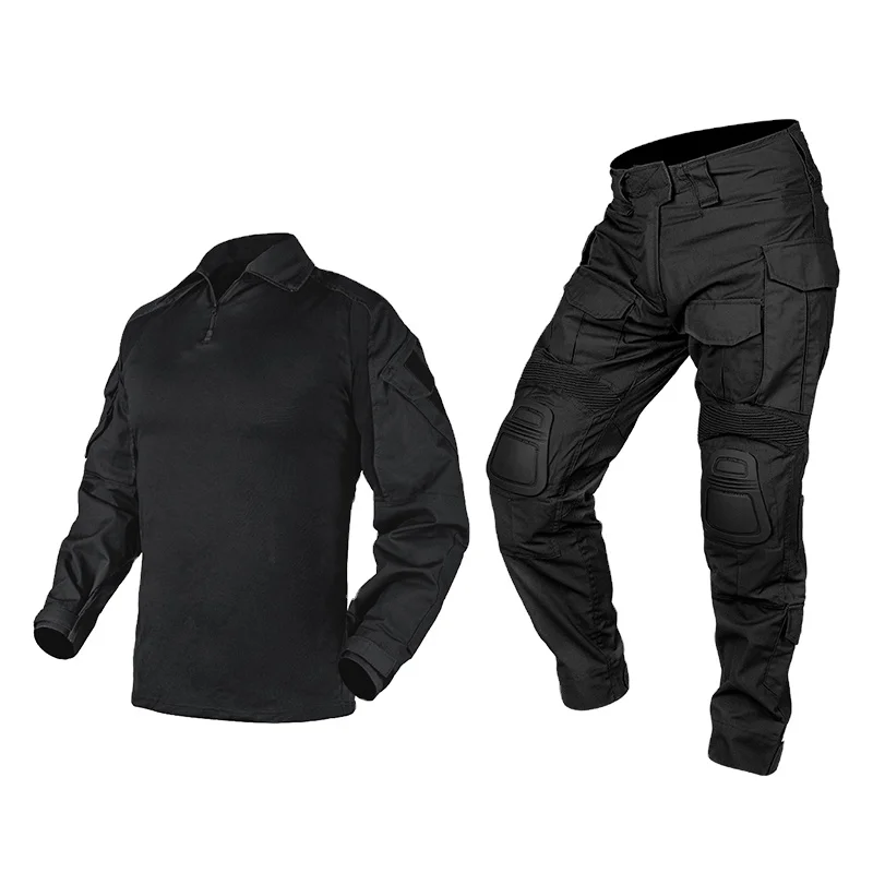 IDOGEAR Men G3 Black Camouflage Clothing 50%POLY 50%COTTON Tactical BDU Combat Uniforms with Knee Pads Elbow Pads