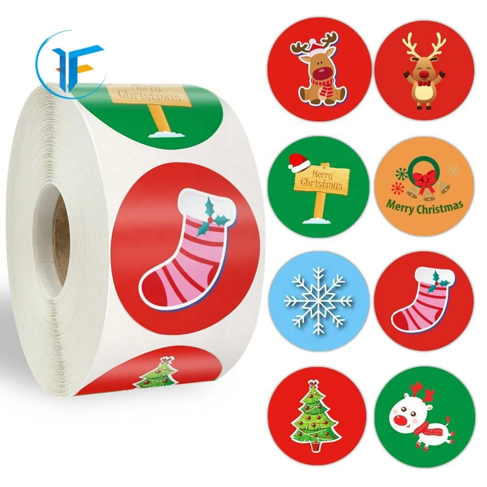 500pcs Round Merry Christmas Stickers Thank You Card Box Package Label Sealing Stickers