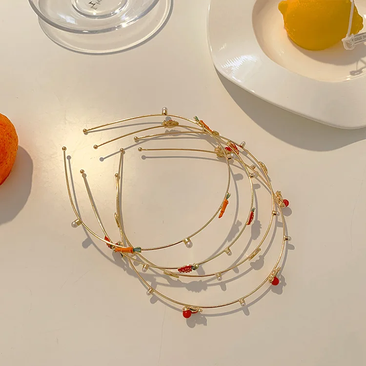 Sweet headband thin headband metal strawberry cherry female Korean ins hair accessories for Women