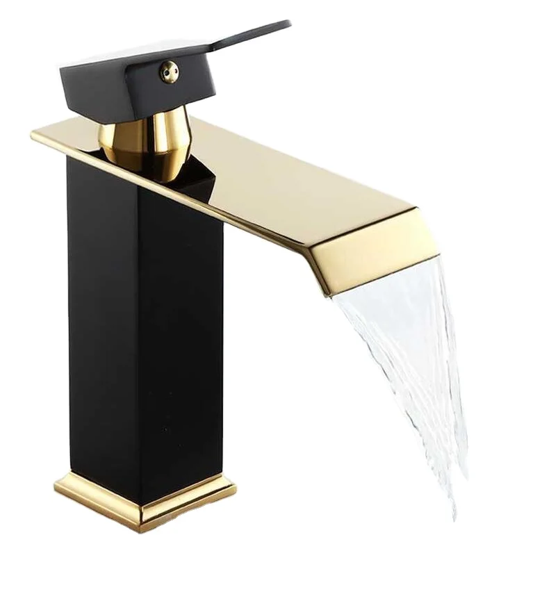 Stainless Steel Brass Waterfall Bathroom Basin Faucet Cold Hot Mixer Crane Sink Tap Square Bathroom Faucet