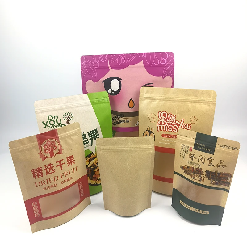 Matte Clear Window Craft Flat Bottom Zip Lock Stand Up Pouches/coffee Food Packaging/kraft Paper Packing Bags