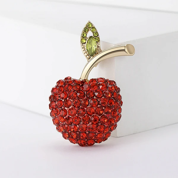 Rhinestone Red Cherry Brooches Women Men Apple Weddings Office Causal Brooch Pins Gifts for Halloween Party