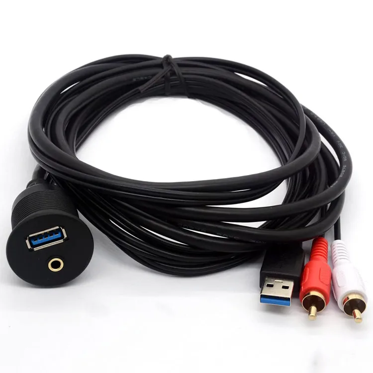 3.0 USB cable& rca cable audio car Extension Dash Panel Waterproof Car Flush Mount Cable For Car Boat and Motorcycle