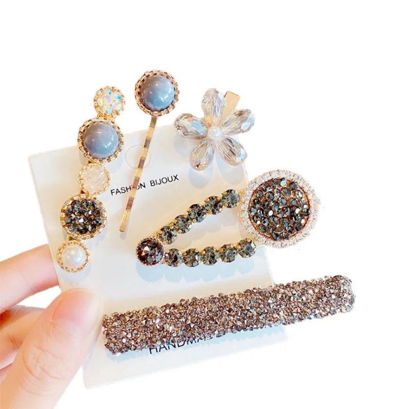 Wholesale Five Sets of Korean Internet Celebrity Hair Cards Rhinestone Hair Clips Pince Temperament Girl Glitter Hair Clips