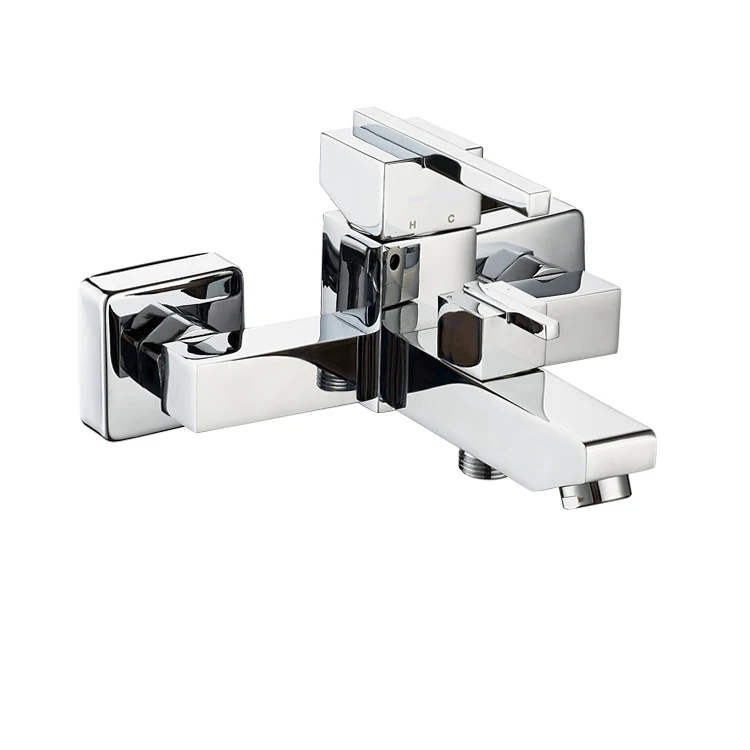 Хорошая цена аксессуары для ванной комнаты хромированные смесители Площадь Настенный горячей и холодной воды смеситель ванны