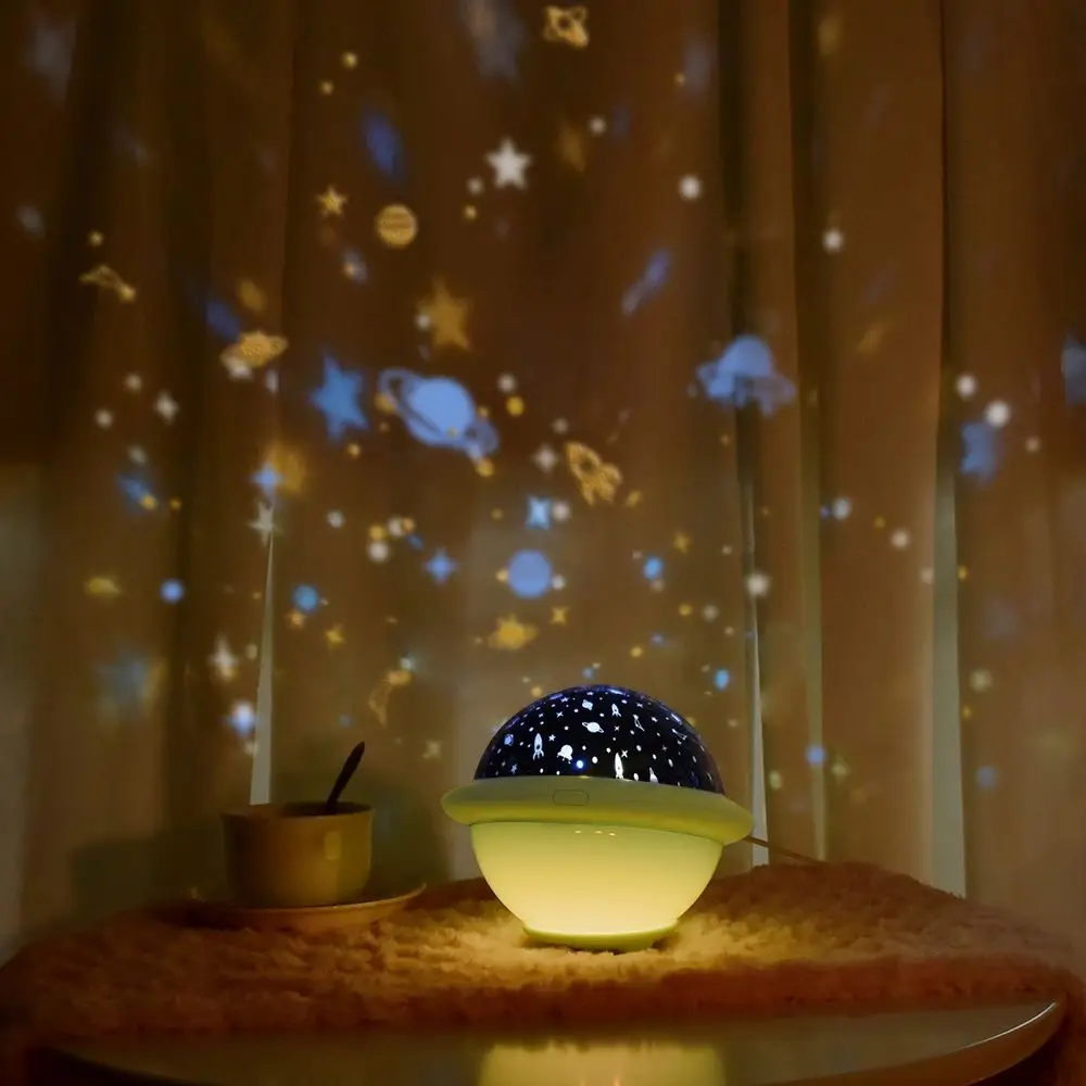 
Battery Powered Bedroom Decoration LED UFO Moon Star Projector Lamp Indoor Romantic Night Light For Baby Kids Women 