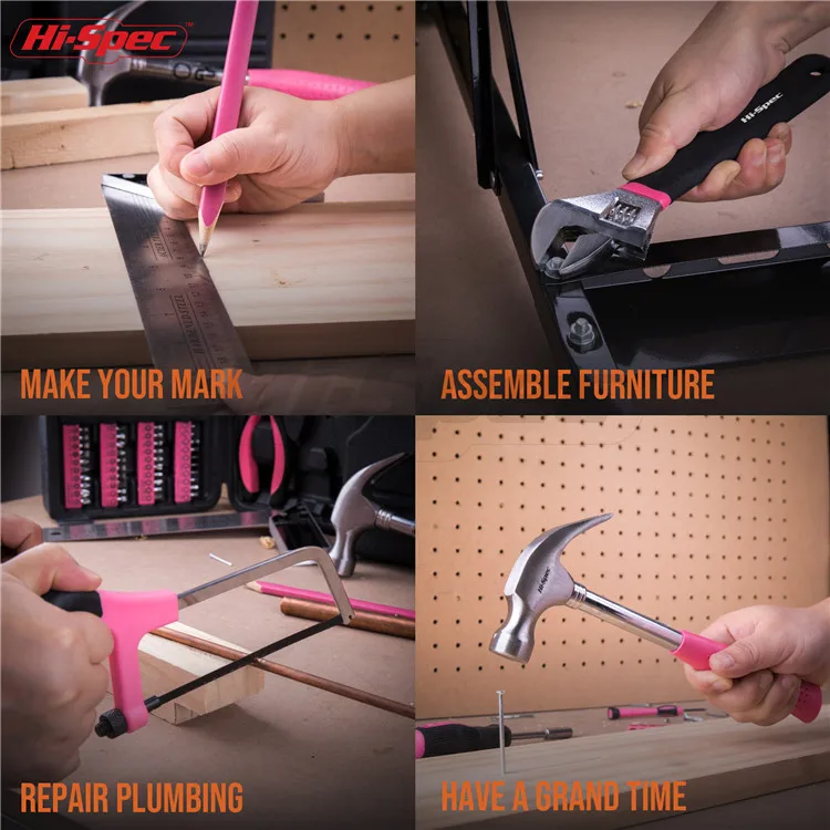 Hi-Spec 71 Piece Pink Lady Tool Set Hand Tool Kit including Screwdriver, Claw, Hammer & more for Home DIY in a Storage Box